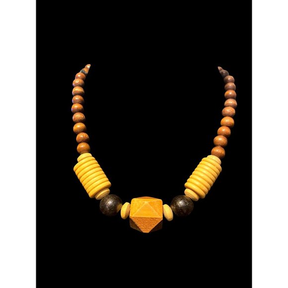 Vintage Bohemian Wood Beaded Necklace Set of 2 Artisan Design 18" & 24” Chic - Picture 4 of 6